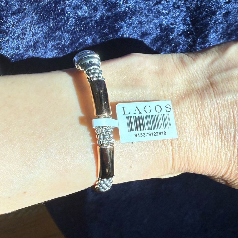 High Bar  Rose Gold Station Caviar Bracelet | 6mm from Lagos Sz 6 - Picture 6 of 11